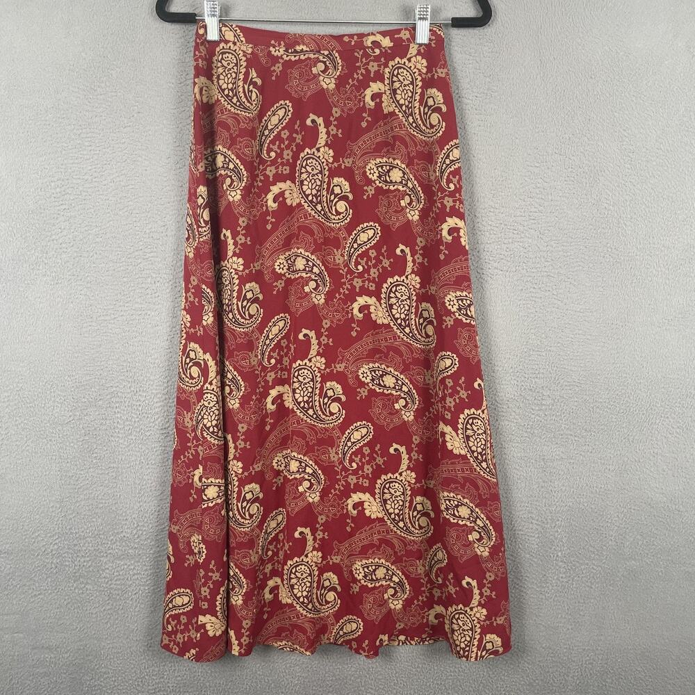 Talbots Skirt Womens 6 Red Paisley A Line Maxi Lined Silk Satin Lightweight VTG